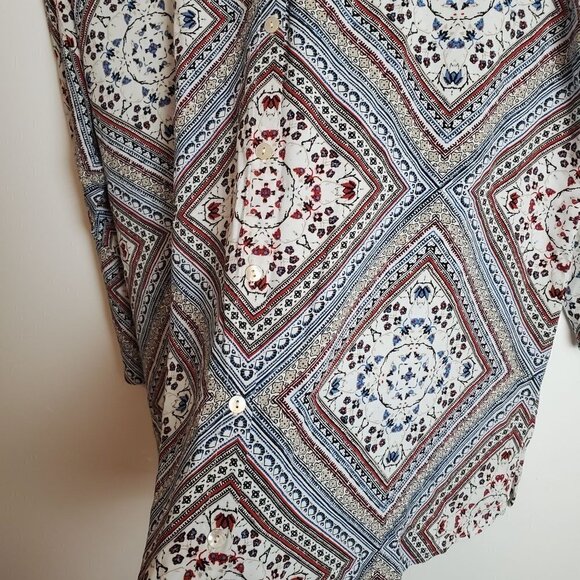 J. Jill Blouse Medium Blouse Button back 3/4 sleeves Rayon Patchwork Print - Picture 10 of 13